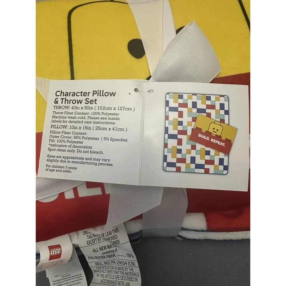 LEGO Character Pillow & Throw Blanket Set 40x50 Kids Lego Bricks Multicolor New